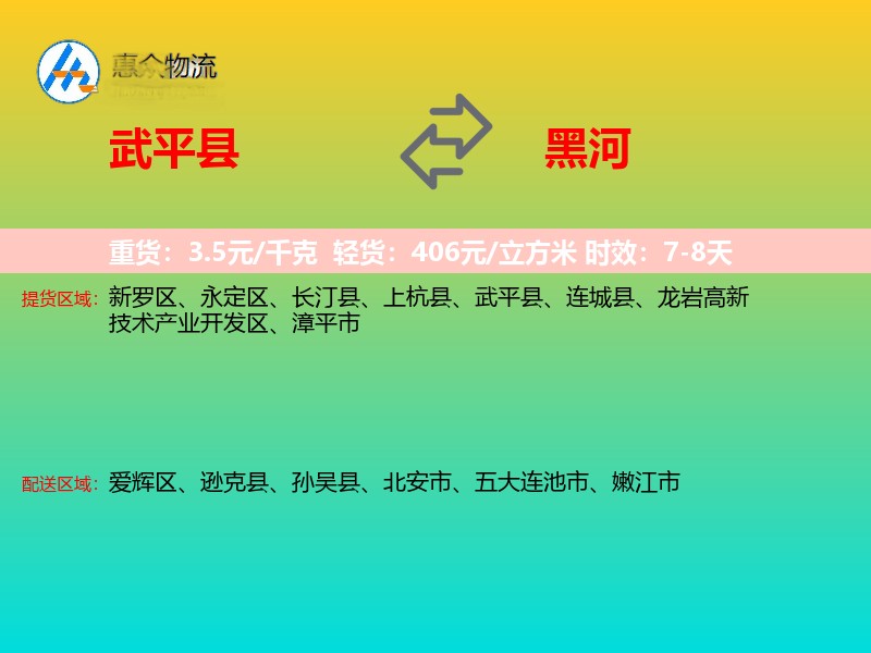 武平县到黑河物流专线