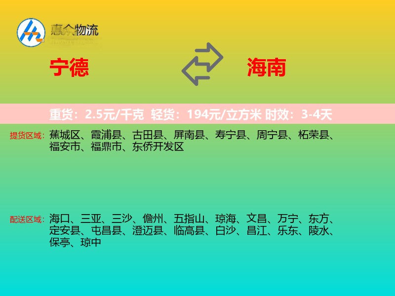 宁德到海南物流专线