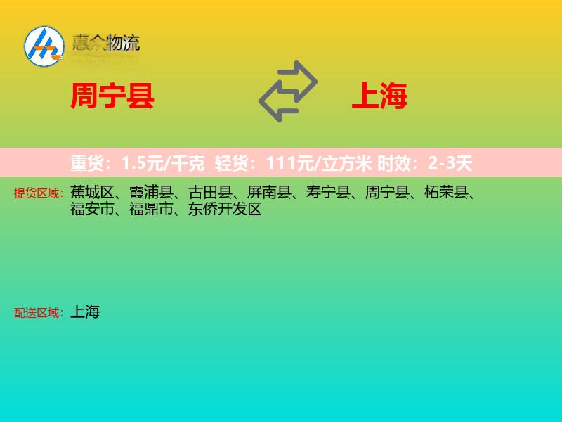 周宁县到上海物流专线