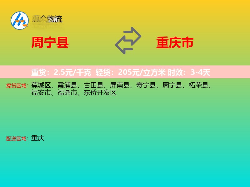 周宁县到重庆市物流专线