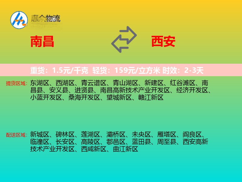 南昌到西安物流专线价格时效