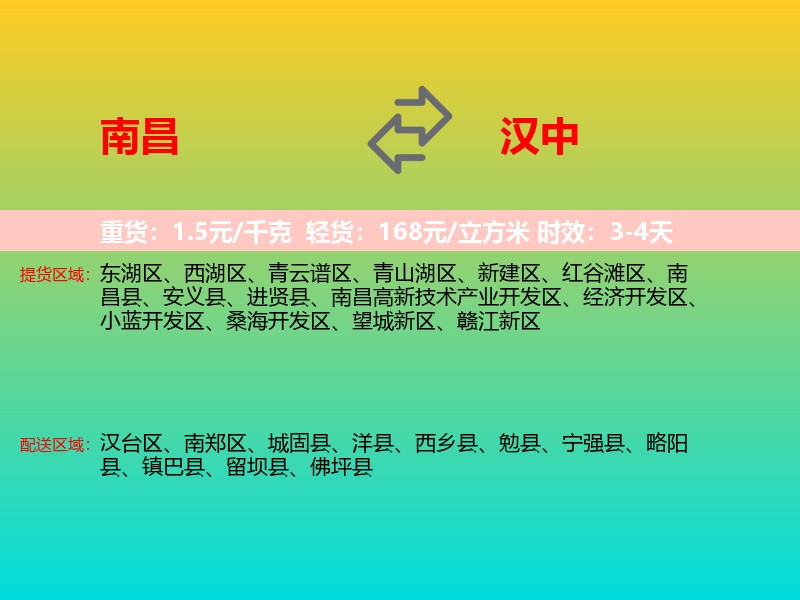 南昌到汉中物流专线价格时效
