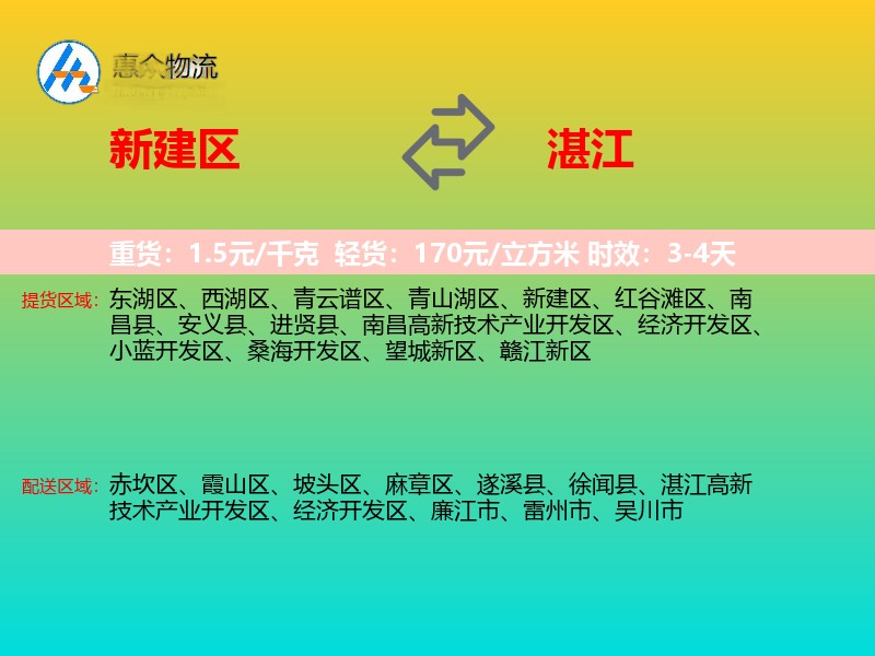 新建区到湛江物流专线价格时效