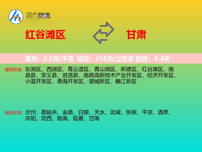 红谷滩区到甘肃物流专线