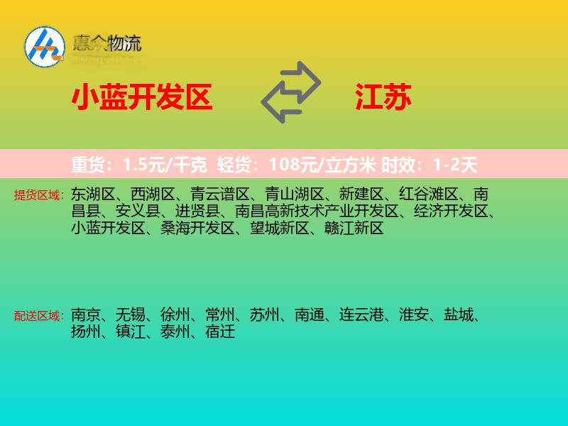 小蓝开发区到江苏物流专线