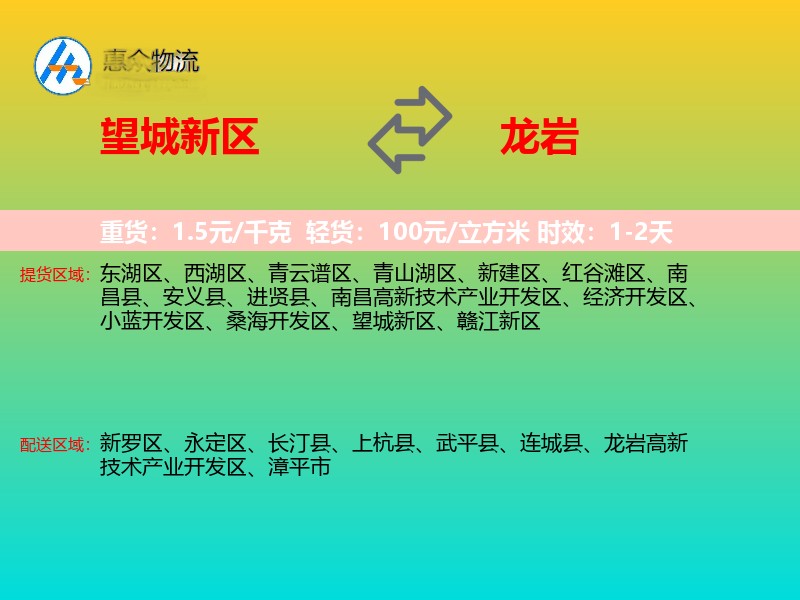 望城新区到龙岩物流专线