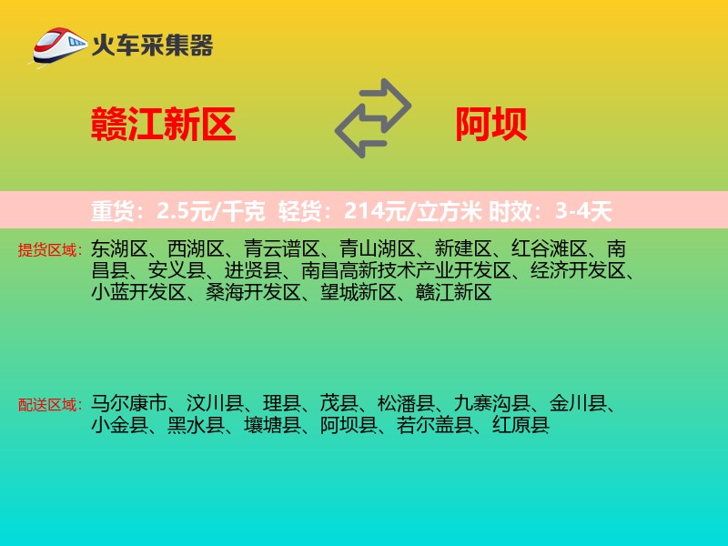 赣江新区到阿坝物流专线
