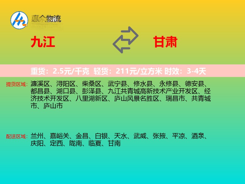 九江到甘肃轿车托运