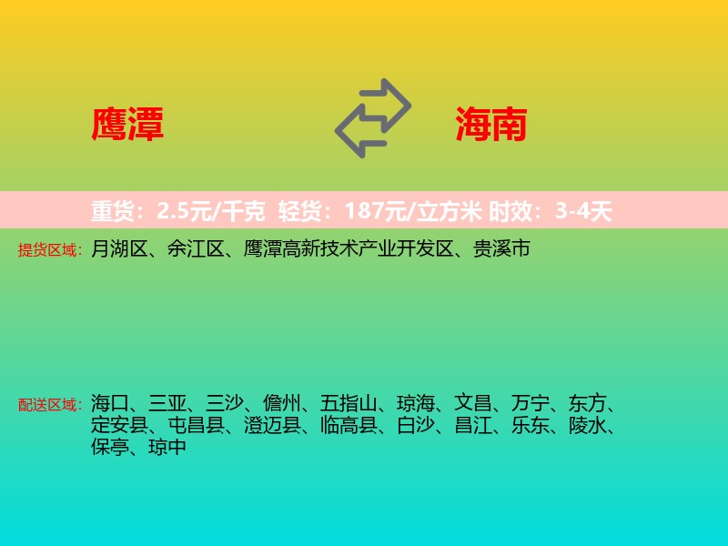 鹰潭到海南长途搬家