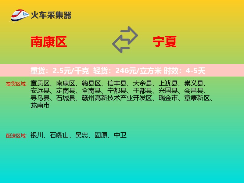 南康区到宁夏物流专线