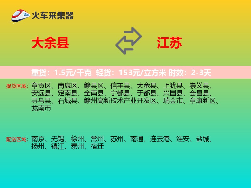 大余县到江苏物流专线