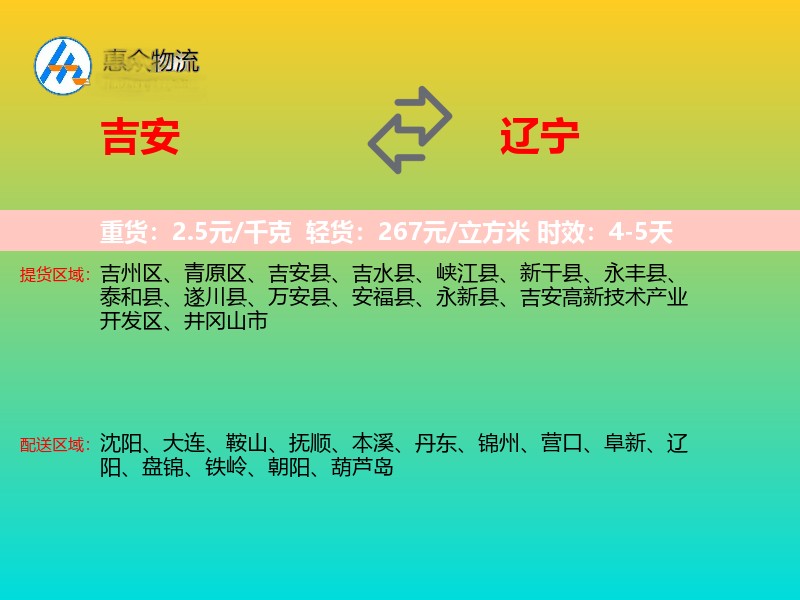 吉安到辽宁物流专线