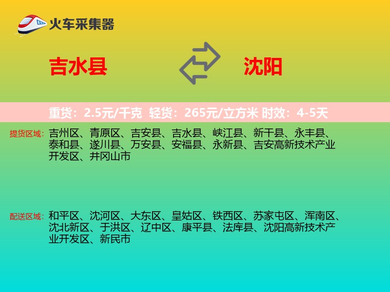 吉水县到沈阳物流专线