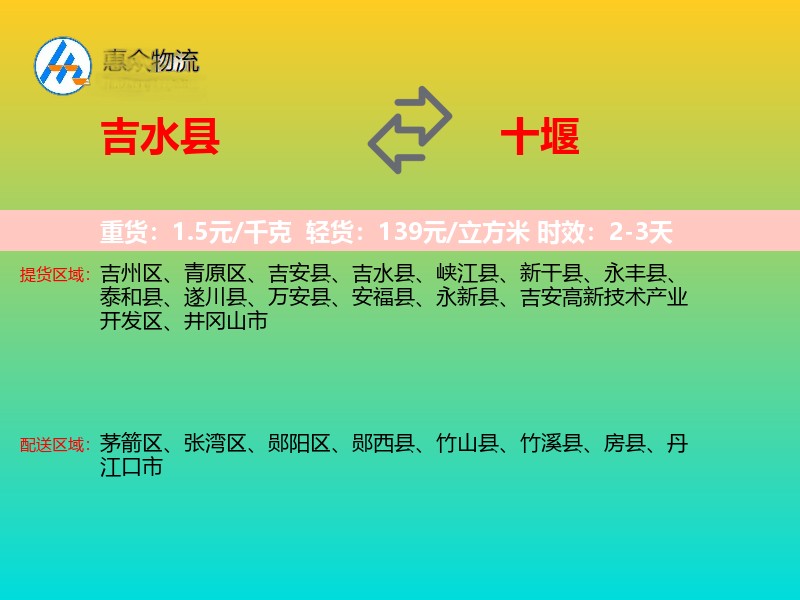 吉水县到十堰物流专线价格时效