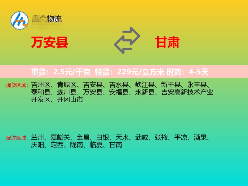 万安县到甘肃长途搬家