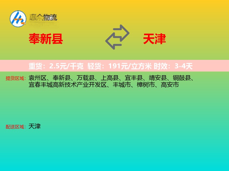 奉新县到天津物流专线