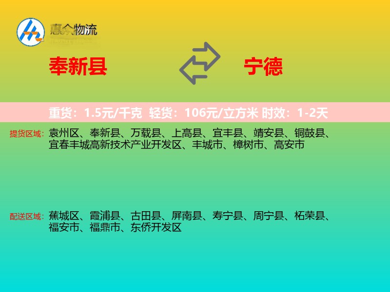 奉新县到宁德物流专线