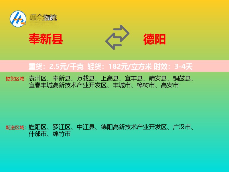 奉新县到德阳物流专线