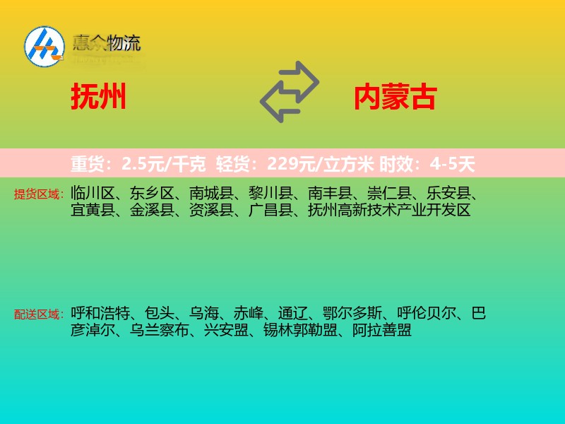 抚州到内蒙古轿车托运