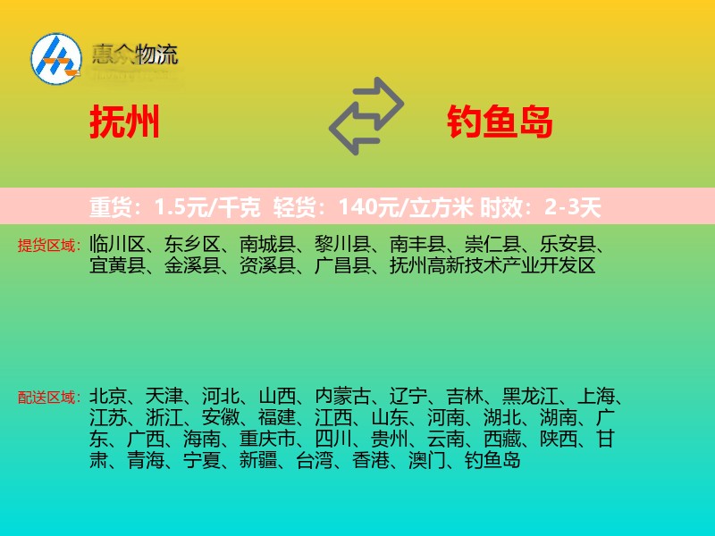 抚州到钓鱼岛轿车托运