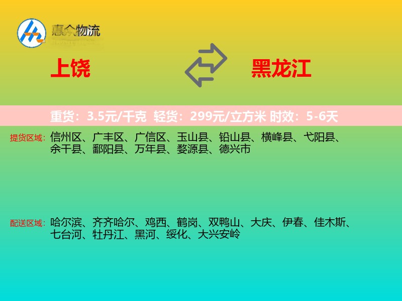 上饶到黑龙江轿车托运
