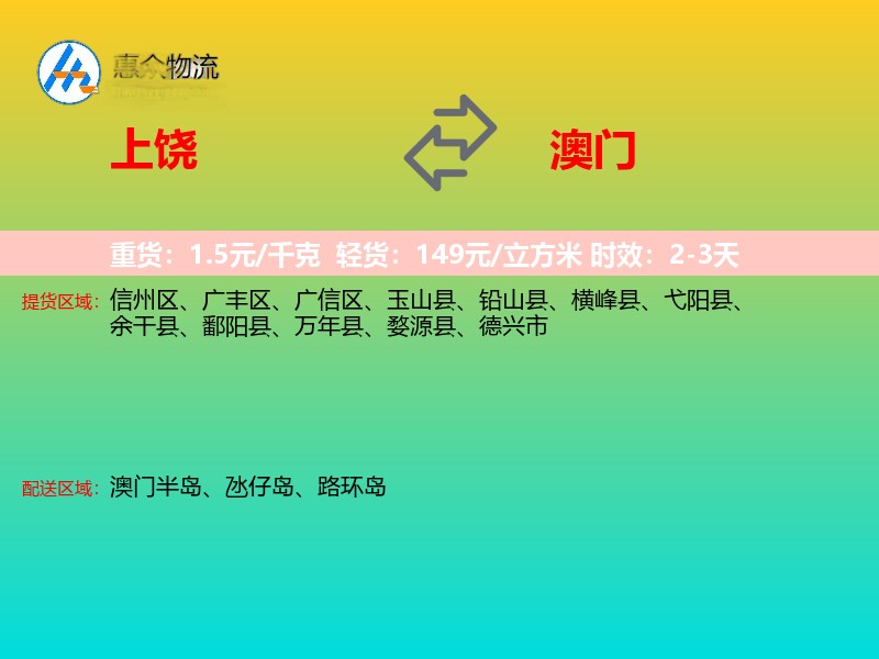 上饶到澳门轿车托运