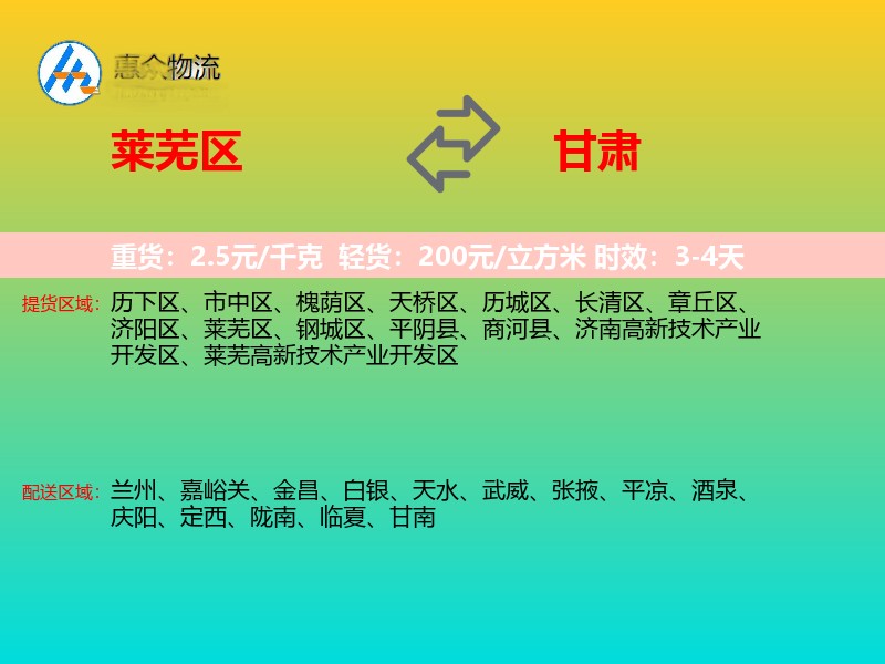 莱芜区到甘肃物流专线