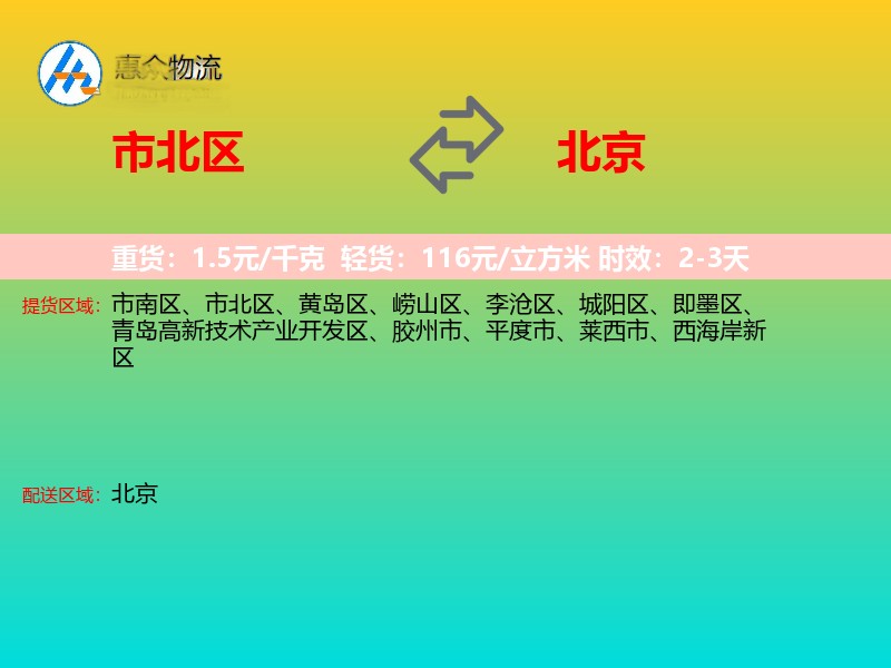 市北区到北京物流专线