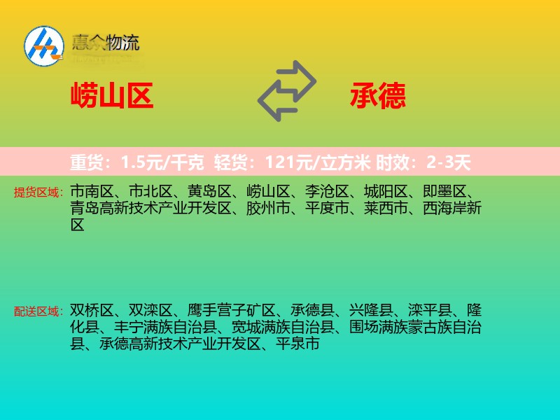 崂山区到承德物流专线