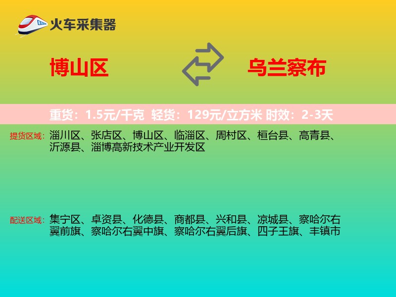 博山区到乌兰察布物流专线
