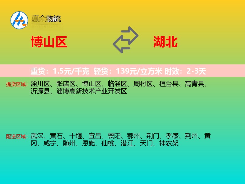 博山区到湖北物流专线