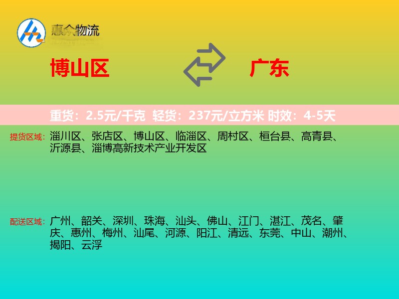 博山区到广东物流专线