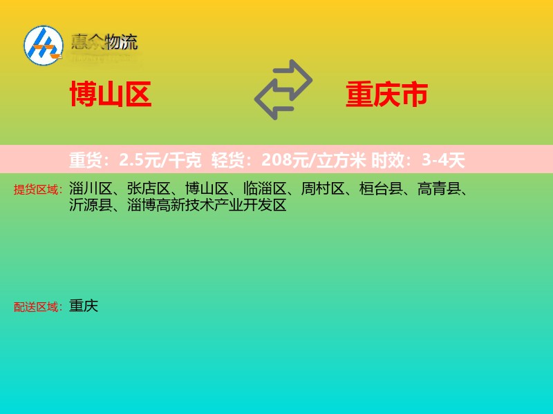 博山区到重庆市物流专线