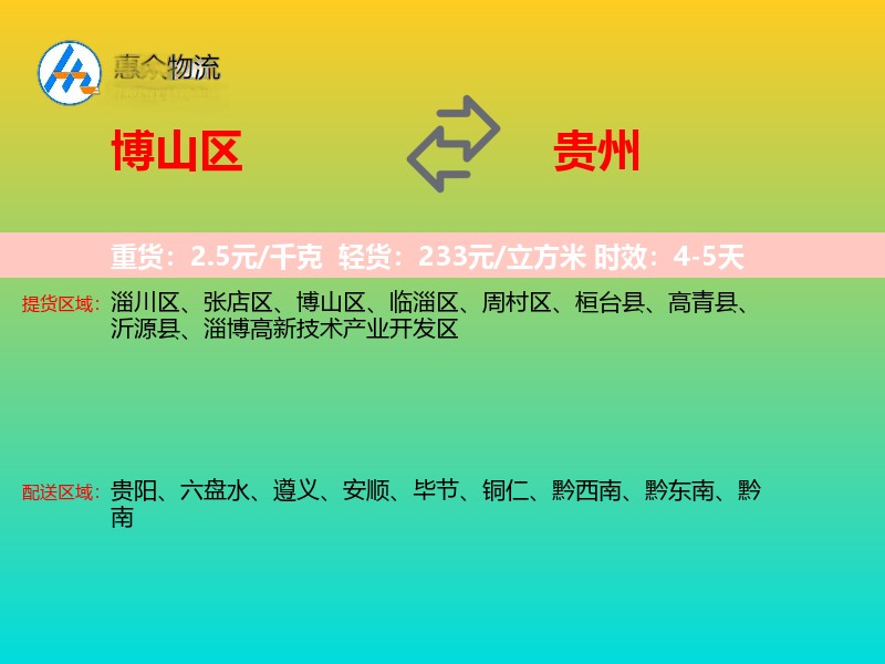 博山区到贵州物流专线