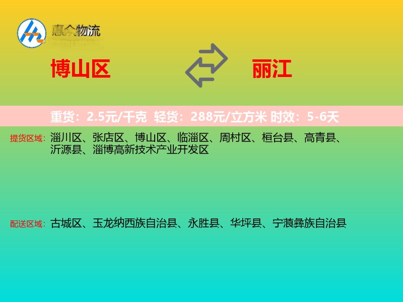 博山区到丽江物流专线