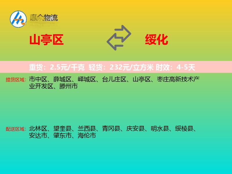 山亭区到绥化物流专线