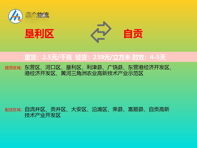 垦利区到自贡物流专线