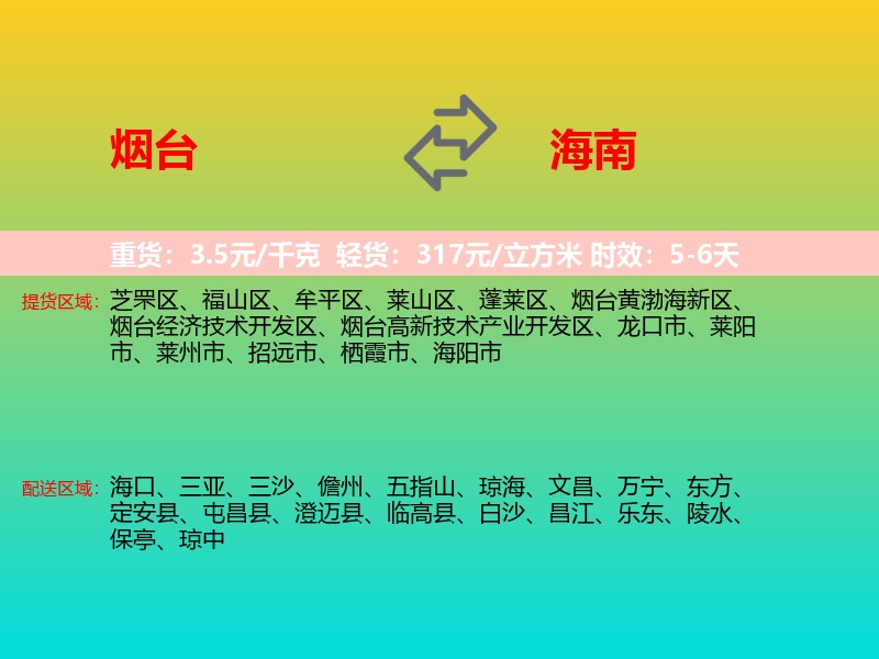 烟台到海南长途搬家