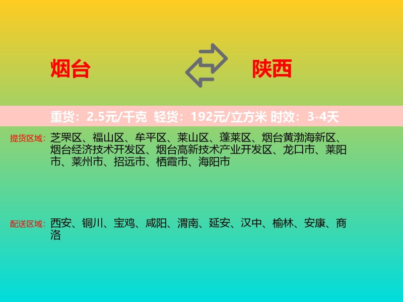 烟台到陕西长途搬家