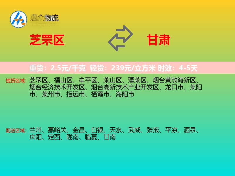 芝罘区到甘肃长途搬家