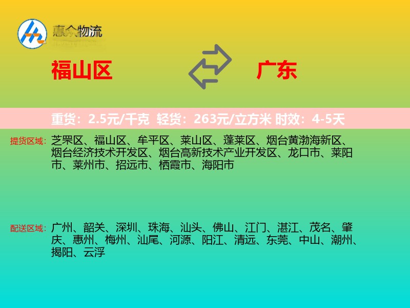 福山区到广东物流专线