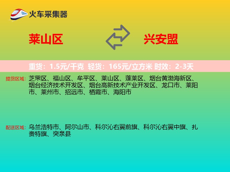 莱山区到兴安盟物流专线