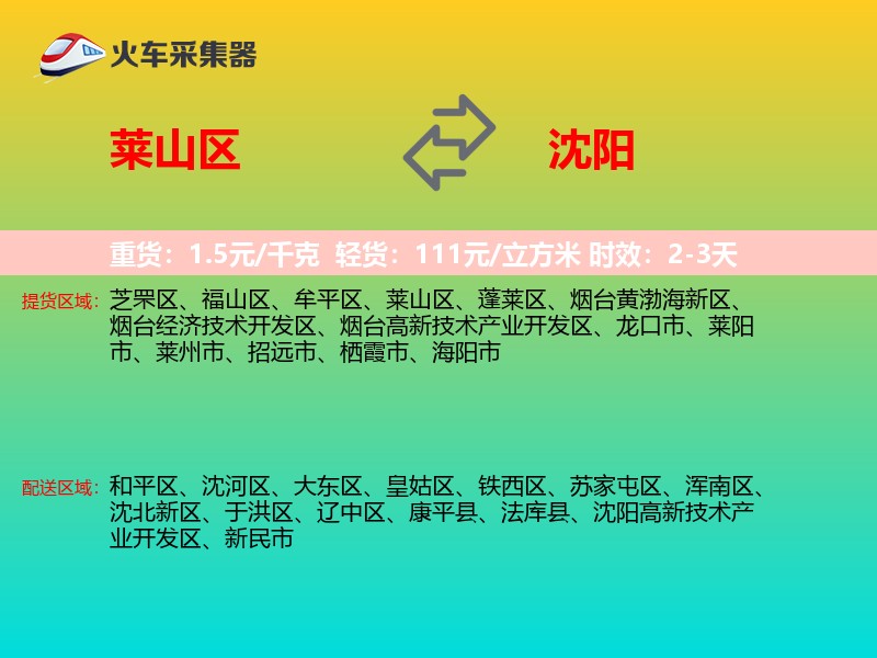 莱山区到沈阳物流专线