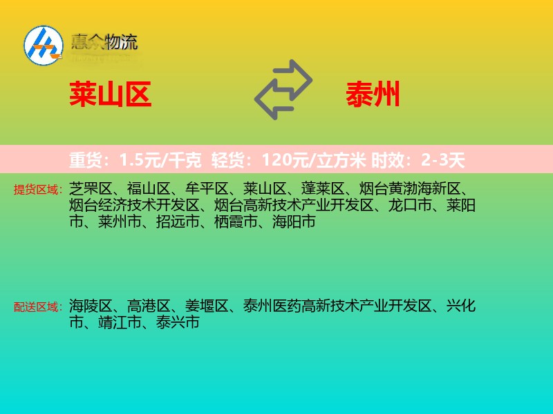 莱山区到泰州物流专线