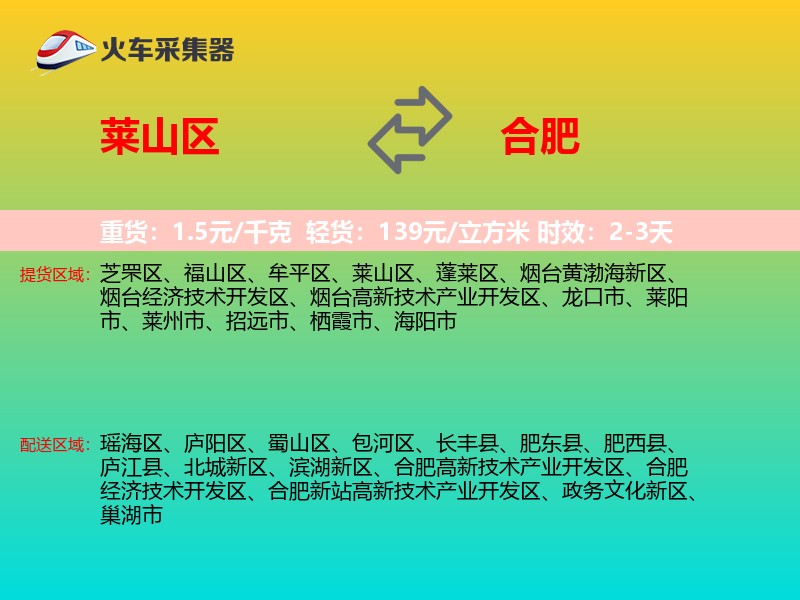 莱山区到合肥物流专线