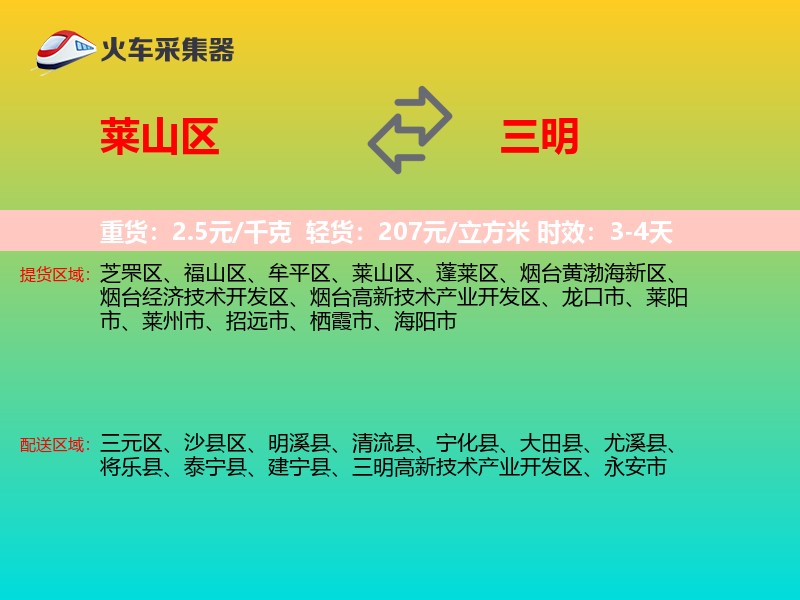 莱山区到三明物流专线
