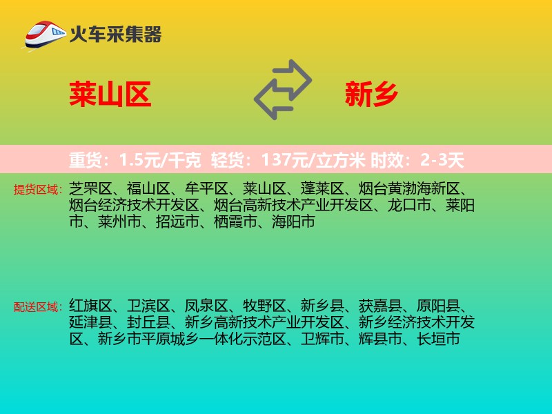 莱山区到新乡物流专线