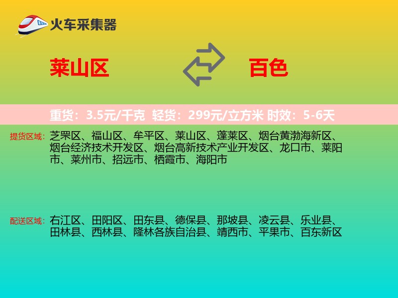 莱山区到百色物流专线