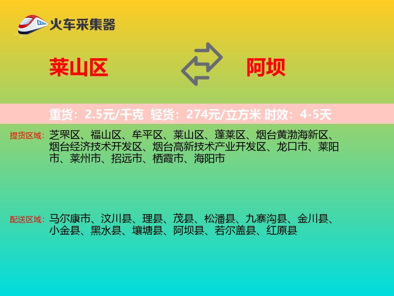 莱山区到阿坝物流专线