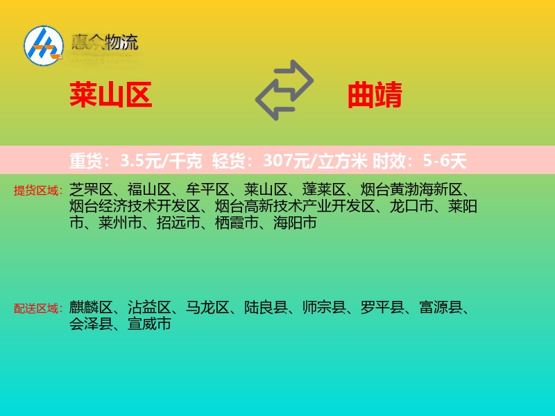 莱山区到曲靖物流专线